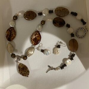 Artisan Brown and Silver Necklace Set